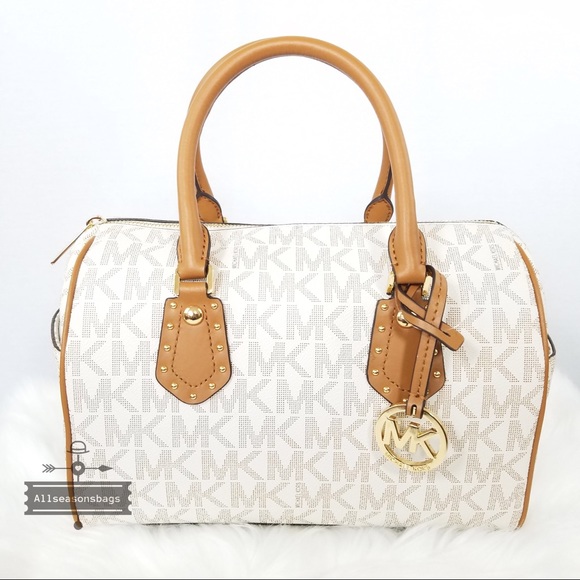 Michael Kors Handbags - NWT Michael Kors Aria Medium Satchel Vanilla Acorn